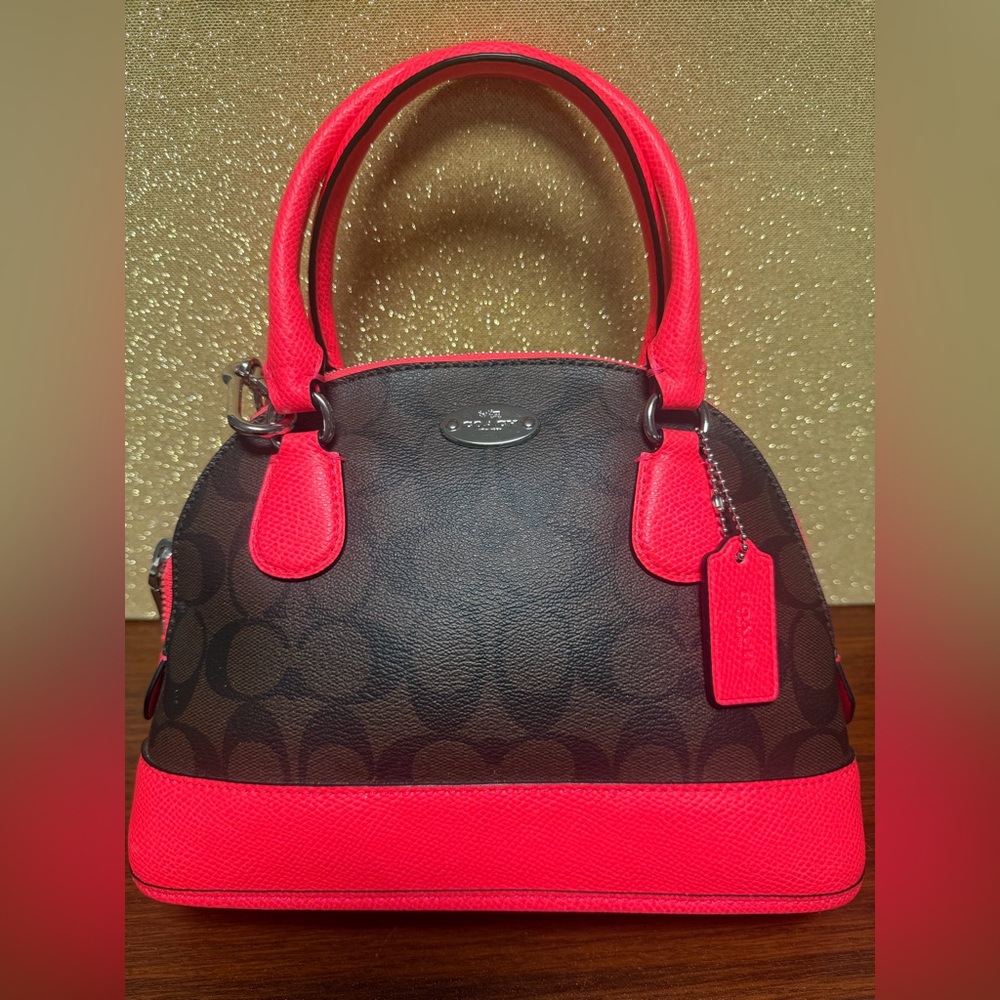 Coach 2-way Shoulder Bag Cora Domed Satchel Signature Neon Pink
